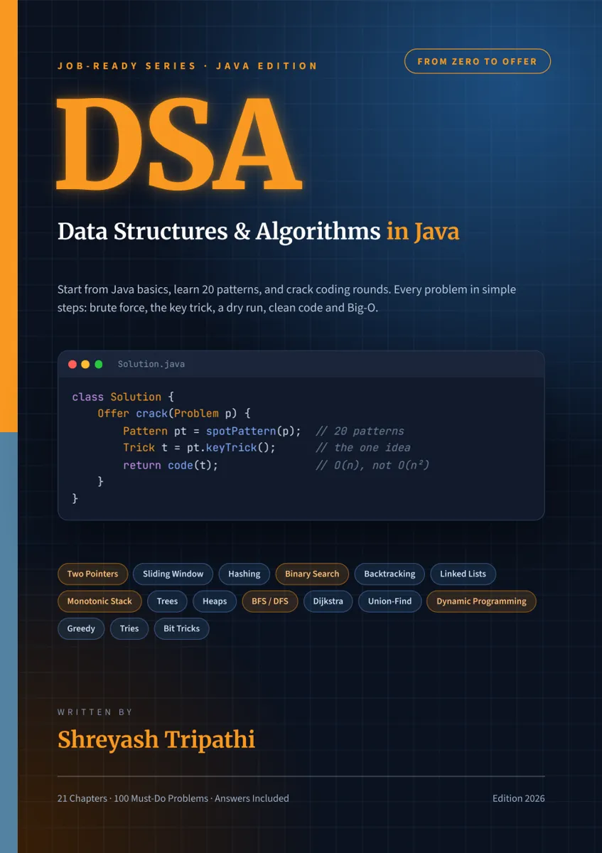 DSA in Java: From Zero to Offer book cover by Shreyash Tripathi