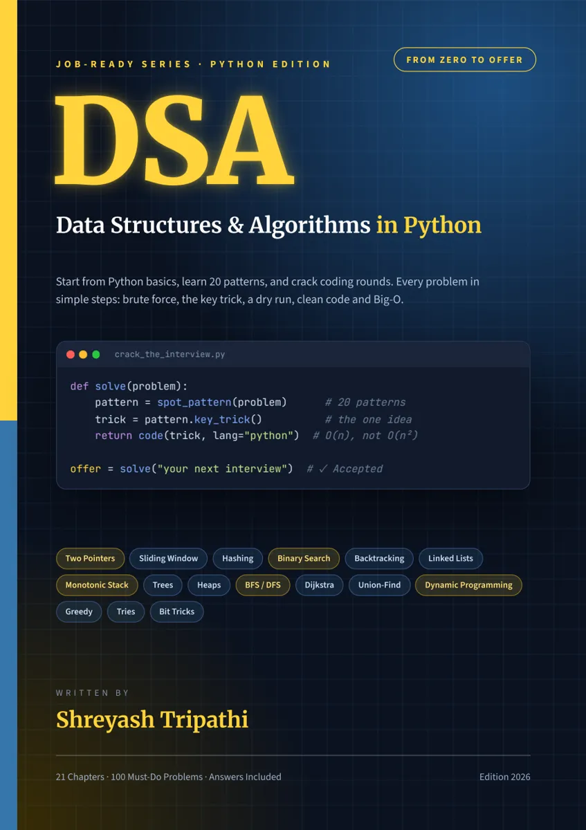 DSA in Python: From Zero to Offer book cover by Shreyash Tripathi